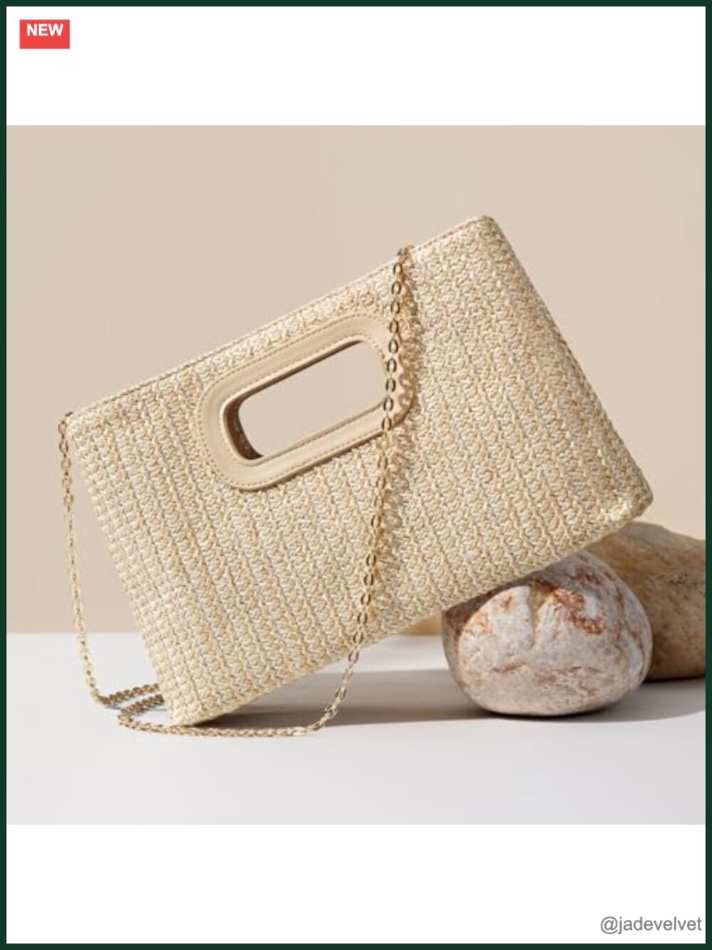 Straw Clutch Purse with Top Handle Summer Woven Bag - Picture 3 of 6